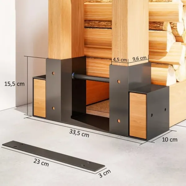 Tilbehør Til Brændeovne & Pejse^Outsunny 2-delt Brændestativ i Metal - Sort, 33,5x10x15,5cm - Robust og Vejrbestandig