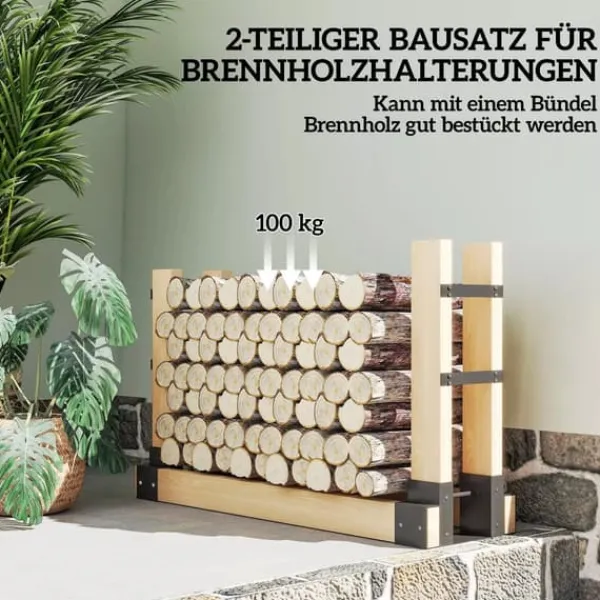 Tilbehør Til Brændeovne & Pejse^Outsunny 2-delt Brændestativ i Metal - Sort, 33,5x10x15,5cm - Robust og Vejrbestandig