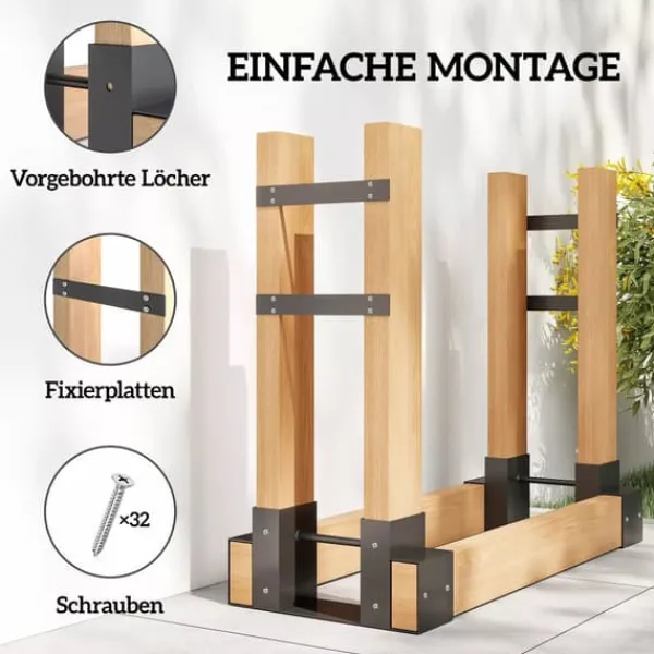 Tilbehør Til Brændeovne & Pejse^Outsunny 2-delt Brændestativ i Metal - Sort, 33,5x10x15,5cm - Robust og Vejrbestandig