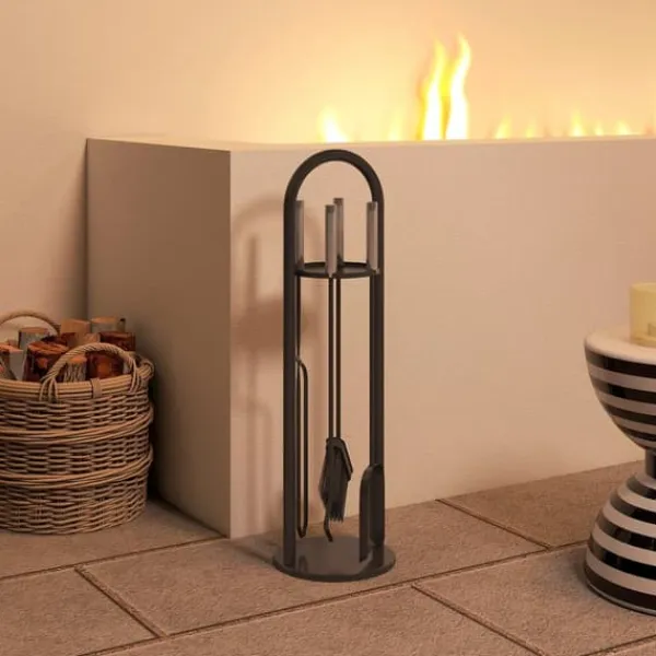 Tilbehør Til Brændeovne & Pejse^Outsunny 5-delt pejsredskabssæt i sort metal: kost, skovl, ildrager, tang og stativ