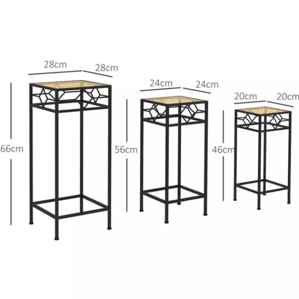 Online Outsunny 3-delt stabelbart plantestativ blomsterbord blomsterholder med rattan-look plantestativ til have altan metal guld Plantestativer