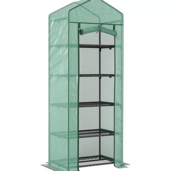 Drivhus^Outsunny Drivhus med 5 Hylder, Gr'n Plast/St'l, 69x49x193 cm
