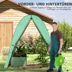 Outsunny drivhus med rulledøre og vinduer, grønt plastik/stål, 180x180x200 cm Drivhus