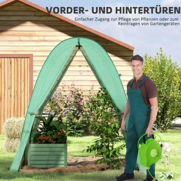 Outsunny drivhus med rulledøre og vinduer, grønt plastik/stål, 180x180x200 cm Drivhus