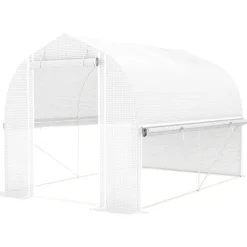 Drivhus^Outsunny Drivhus Tunnel 3x2x2m Hvid PP/Galvaniseret Stål med 4 Vinduer og Dør, UV-resistent Folie, Luftig Ventilation, Ideel til Haver