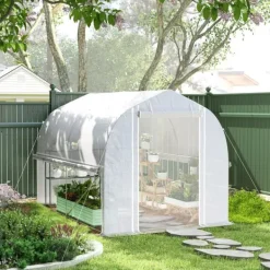 Drivhus^Outsunny Drivhus Tunnel 3x2x2m Hvid PP/Galvaniseret Stål med 4 Vinduer og Dør, UV-resistent Folie, Luftig Ventilation, Ideel til Haver