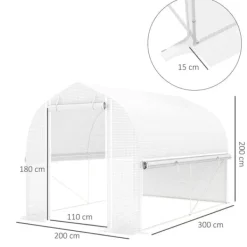 Drivhus^Outsunny Drivhus Tunnel 3x2x2m Hvid PP/Galvaniseret Stål med 4 Vinduer og Dør, UV-resistent Folie, Luftig Ventilation, Ideel til Haver