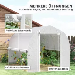 Drivhus^Outsunny Drivhus Tunnel 3x2x2m Hvid PP/Galvaniseret Stål med 4 Vinduer og Dør, UV-resistent Folie, Luftig Ventilation, Ideel til Haver