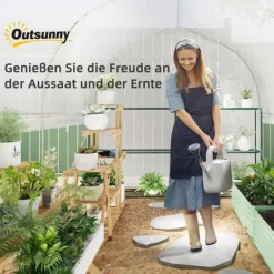 Drivhus^Outsunny Drivhus Tunnel 3x2x2m Hvid PP/Galvaniseret Stål med 4 Vinduer og Dør, UV-resistent Folie, Luftig Ventilation, Ideel til Haver