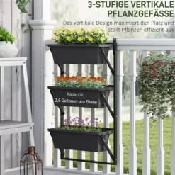 Plantestativer^Outsunny 3-etagers plantekasse til altan/have, mørkegrå, stål/plast, 56x42x100 cm