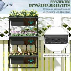 Plantestativer^Outsunny 3-etagers plantekasse til altan/have, mørkegrå, stål/plast, 56x42x100 cm