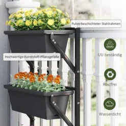 Plantestativer^Outsunny 3-etagers plantekasse til altan/have, mørkegrå, stål/plast, 56x42x100 cm
