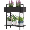 Plantestativer^Outsunny 2-etagers plantestativ i sort metal, 70 cm høj, til indendørs og udendørs brug, blomsterhylde til stue, have, altan