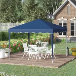 Discount Outsunny Foldbar Pavillon 3x3m, Blå, Stål/Oxford, UV-beskyttelse, Justerbar Højde, Transporttaske Telte & Lysthuse