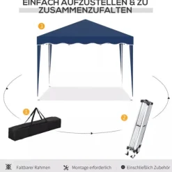 Discount Outsunny Foldbar Pavillon 3x3m, Blå, Stål/Oxford, UV-beskyttelse, Justerbar Højde, Transporttaske Telte & Lysthuse