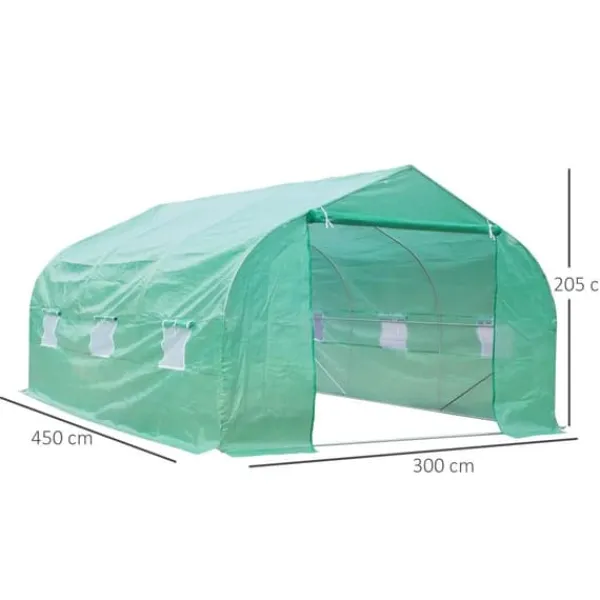 Drivhus^Outsunny Folievæksthus Drivhus Plantehus med Sadeltag 450 x 300B x 205H cm
