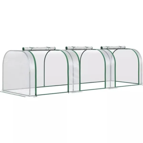 Discount Outsunny Folievæksthus, Gennemsigtig PVC, Stålramme, Tunnel Drivhus med Døør, 295 x 100 x 80 cm Drivhus