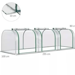 Discount Outsunny Folievæksthus, Gennemsigtig PVC, Stålramme, Tunnel Drivhus med Døør, 295 x 100 x 80 cm Drivhus