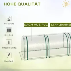 Discount Outsunny Folievæksthus, Gennemsigtig PVC, Stålramme, Tunnel Drivhus med Døør, 295 x 100 x 80 cm Drivhus