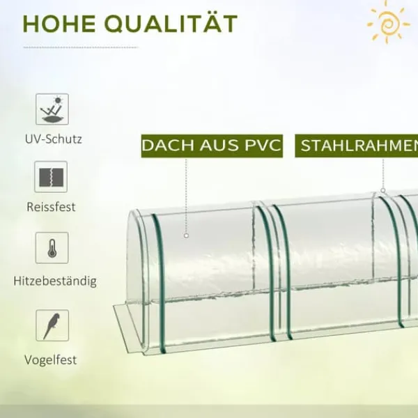 Discount Outsunny Folievæksthus, Gennemsigtig PVC, Stålramme, Tunnel Drivhus med Døør, 295 x 100 x 80 cm Drivhus
