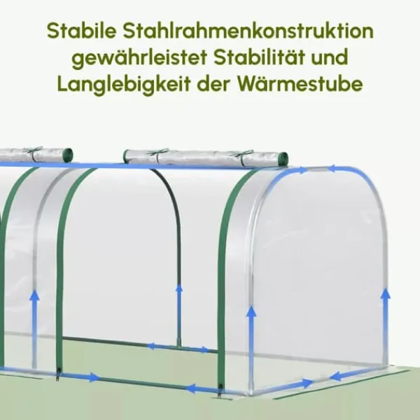 Discount Outsunny Folievæksthus, Gennemsigtig PVC, Stålramme, Tunnel Drivhus med Døør, 295 x 100 x 80 cm Drivhus