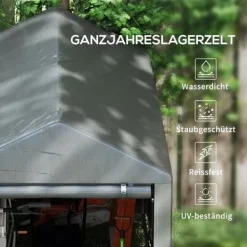 Skure, Garager & Carports^Outsunny Garage Telt, Mørkegrå, 1,2 x 1,79 x 1,65m Opbevaring Telt med UV-beskyttelse, Vandtæt Foliegarage til Motorcykel, Haveredskaber, Galvaniseret | CDON