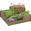 Plantningsbænke^Outsunny H&aeligbed med 3 niveauer i fyrretr&aelig som er brun og har et ruminddelt design til urter og gr&aeligntsager, 122 x 122 x 51 cm