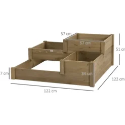 Plantningsbænke^Outsunny Hæbed med 3 niveauer i fyrretræ som er brun og har et ruminddelt design til urter og græntsager, 122 x 122 x 51 cm