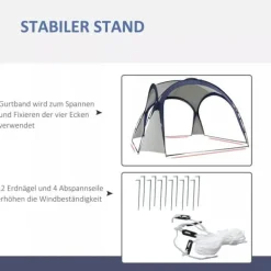 Telte & Lysthuse^Outsunny Have / Camping Telt - Vandtæt Polyester, Glasfiberramme - Cremhvid/Blå 3,5x3,5x2,3m