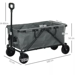 Outsunny Havevogn 160L, foldbar transportvogn med aftagelig presenning, teleskophåndtag, 360° hjul, 120 kg kapacitet, mørkegrå polyester Haveværktøj