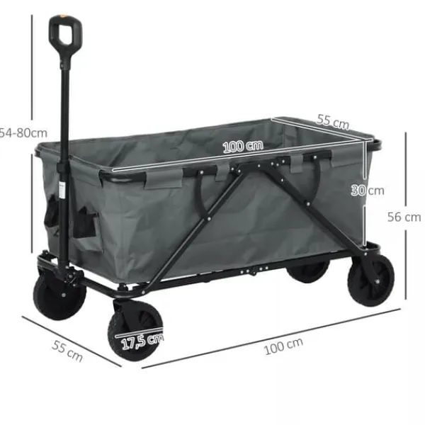 Outsunny Havevogn 160L, foldbar transportvogn med aftagelig presenning, teleskophåndtag, 360° hjul, 120 kg kapacitet, mørkegrå polyester Haveværktøj