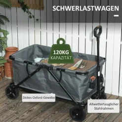 Outsunny Havevogn 160L, foldbar transportvogn med aftagelig presenning, teleskophåndtag, 360° hjul, 120 kg kapacitet, mørkegrå polyester Haveværktøj