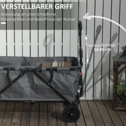Outsunny Havevogn 160L, foldbar transportvogn med aftagelig presenning, teleskophåndtag, 360° hjul, 120 kg kapacitet, mørkegrå polyester Haveværktøj