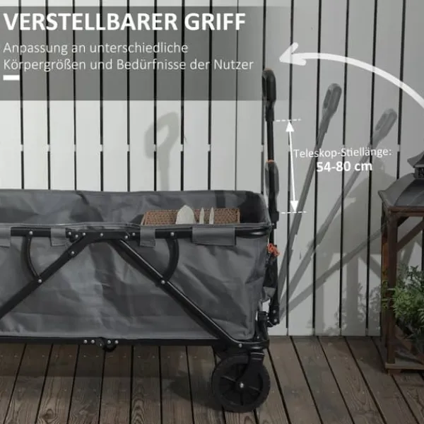 Outsunny Havevogn 160L, foldbar transportvogn med aftagelig presenning, teleskophåndtag, 360° hjul, 120 kg kapacitet, mørkegrå polyester Haveværktøj