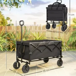 Online Outsunny Havevogn 160L 100kg Foldbar Transportvogn Sort Polyester Haveværktøj