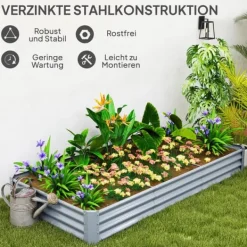 Plantningsbænke^Outsunny H$jbed af st$l, vejrbestandigt plantebed 240x120x30cm