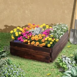 Plantningsbænke^Outsunny Hjbed i fyrretræ, Plantekasse til grøntsager og krydderurter, Mørkebrun, 60x60x23 cm