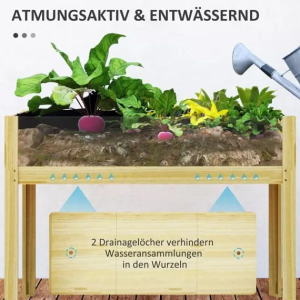 Online Outsunny Højbed i Grantræ med Akrylplader, Vejrbestandigt Havebed, Naturtræ, 110x50x80 cm Plantningsbænke