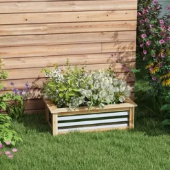 Plantningsbænke^Outsunny Højbed i Metal og Træ Natur/Sølv 90x45x30cm