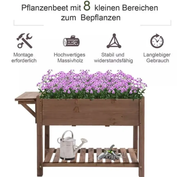 Hot Outsunny Hjbed knne Tr Tannenholz Brun 123x54x74 cm Plantningsbænke