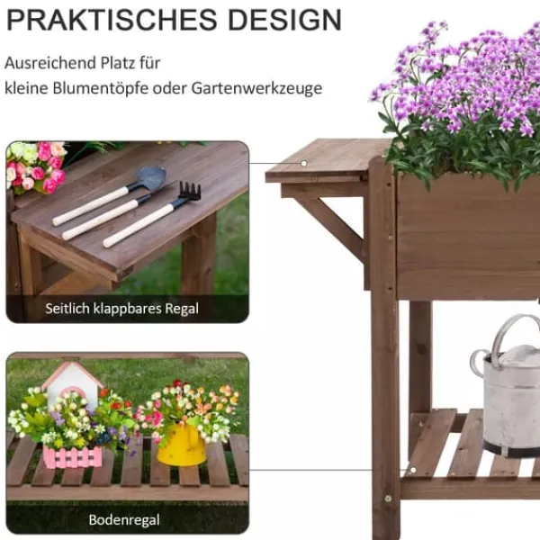 Hot Outsunny Hjbed knne Tr Tannenholz Brun 123x54x74 cm Plantningsbænke