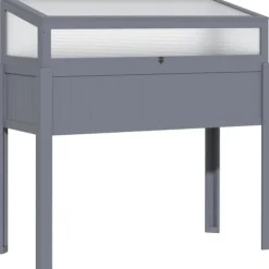 Drivhus^Outsunny Højbed med Drivhus, Grantræ og PC-Plade, Grå, 120x54x112/122cm