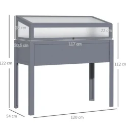 Drivhus^Outsunny Højbed med Drivhus, Grantræ og PC-Plade, Grå, 120x54x112/122cm