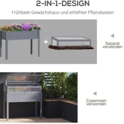 Drivhus^Outsunny Højbed med Drivhus, Grantræ og PC-Plade, Grå, 120x54x112/122cm