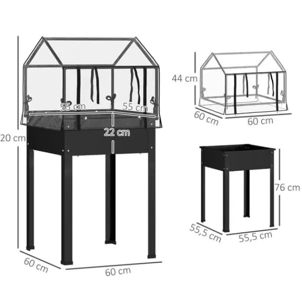 Outsunny Højbed med Drivhus, Plantekasse i Metal, 60x60x120 cm, Sort Drivhus
