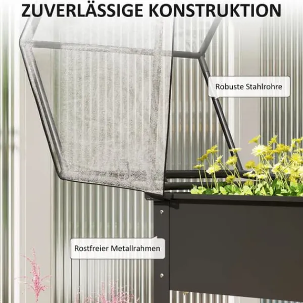 Outsunny Højbed med Drivhus, Plantekasse i Metal, 60x60x120 cm, Sort Drivhus