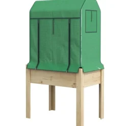 Drivhus^Outsunny Hjbed med Drivhus, urtebed i Tr med Fleece, Natur/Grn, 86x60x165cm
