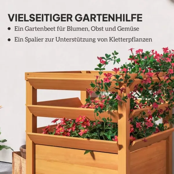 Kompostering^Outsunny H'jbed med Espalier i Gran, 65x65x73cm - Perfekt til Klatreplanter og Havebrug