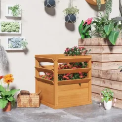 Kompostering^Outsunny H'jbed med Espalier i Gran, 65x65x73cm - Perfekt til Klatreplanter og Havebrug