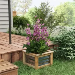 Plantningsbænke^Outsunny Højbed Plantekasse med Metalramme og Trædetaljer - Natur/Sølv